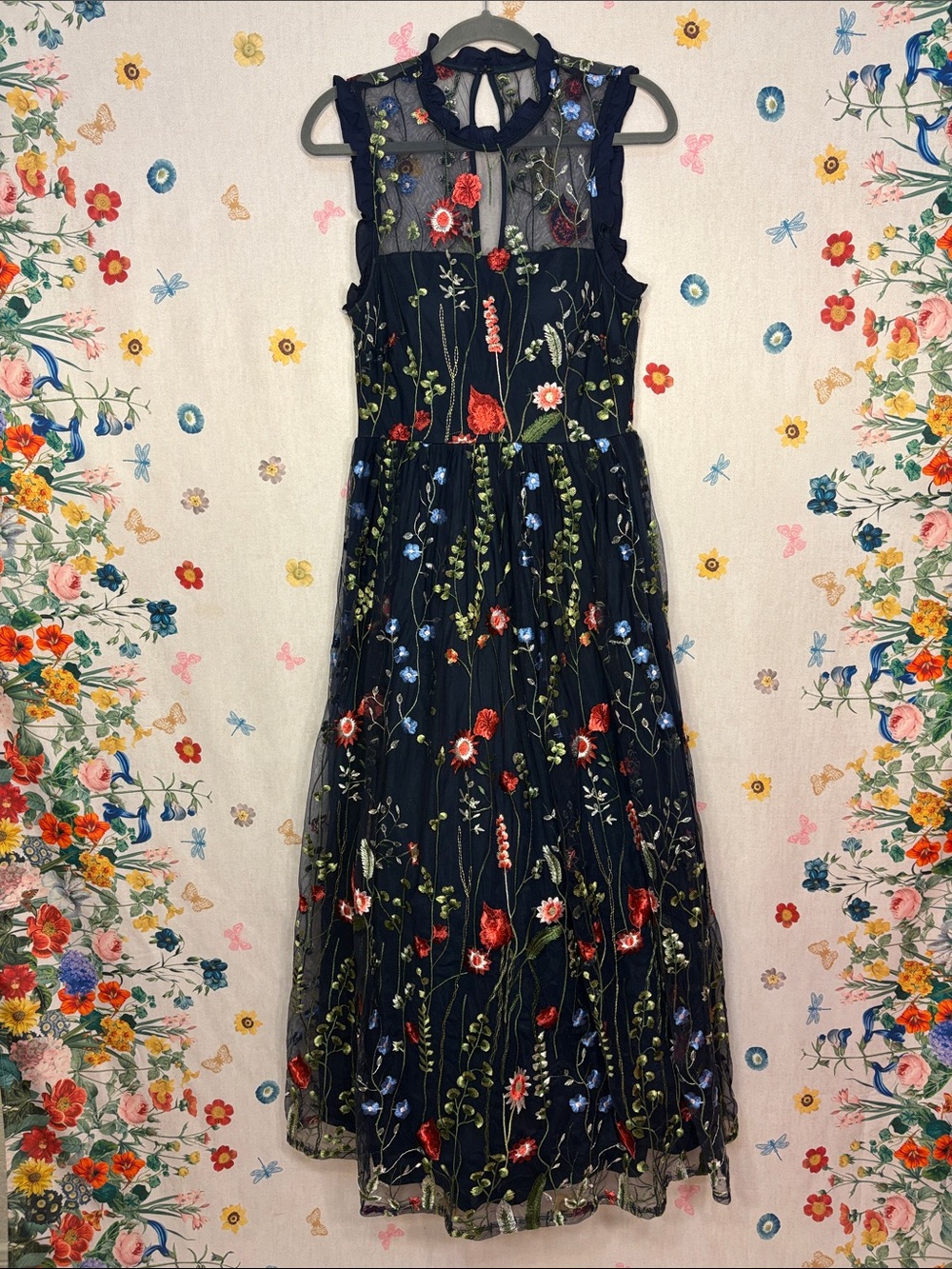 City Studio - Embroidered Floral Maxi Dress in Navy Party Homecoming Wedding Fun